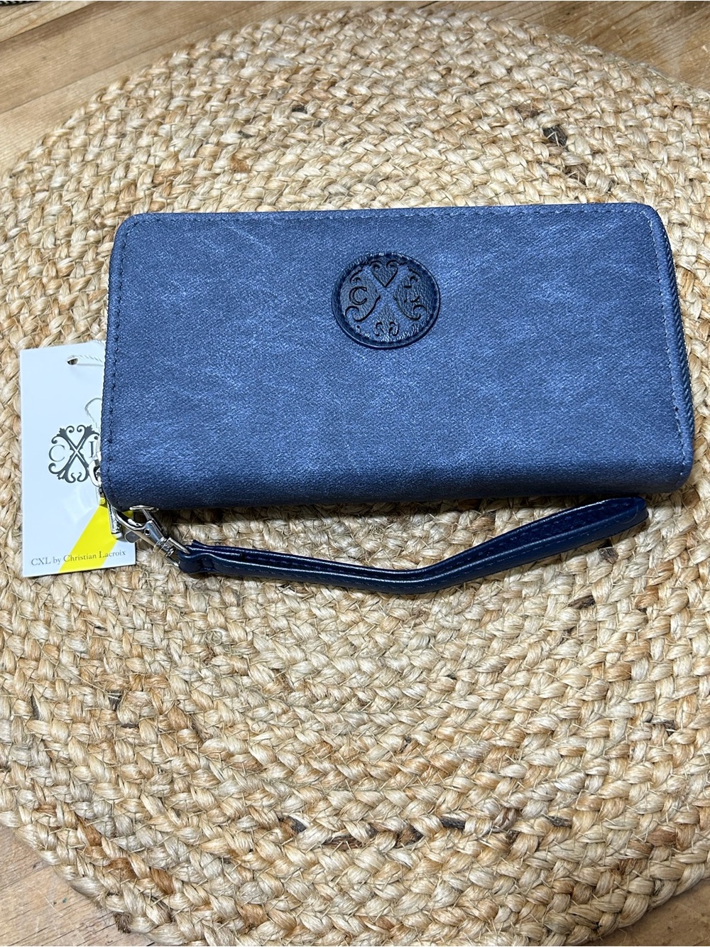 Christian Lacroix CXL Ames Denim Blue Double Zipper Wallet Wristlet NWT